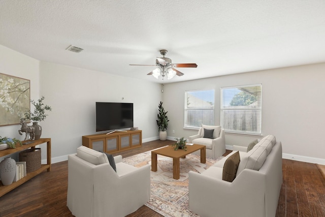 9897 Dartmouth Dr, Frisco, TX 75035 - living room with ceiling fan, wood finished floors, and baseboards
