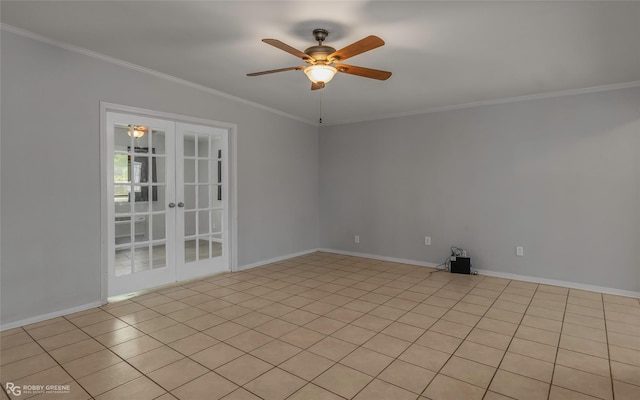3238 Schuler Dr, Bossier City, LA 71112 - unfurnished room featuring a ceiling fan, ornamental molding, baseboards, and french doors