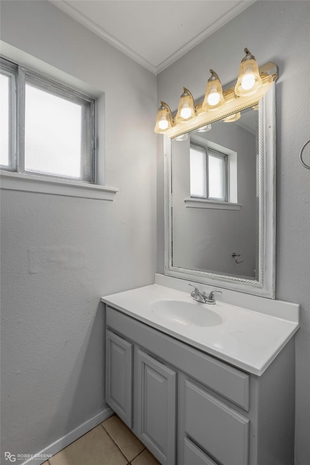 3238 Schuler Dr, Bossier City, LA 71112 - bathroom with vanity, tile patterned flooring, and crown molding