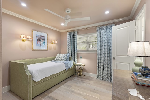 4016 Goodfellow Dr, Dallas, TX 75229 - bedroom with ornamental molding, wood finished floors, baseboards, recessed lighting, and ceiling fan
