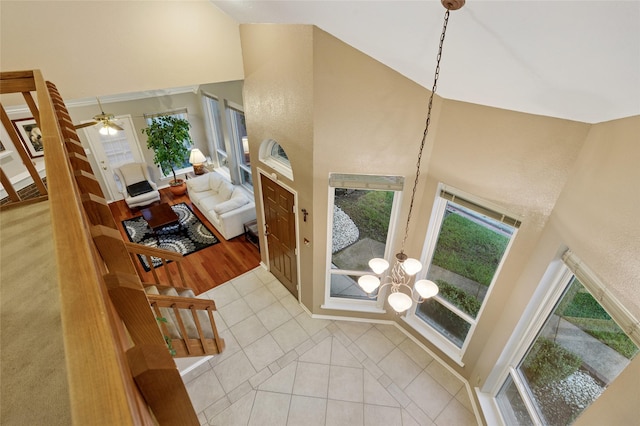 422 Arbor Creek Dr, Euless, TX 76039 - tiled entryway with a towering ceiling and ceiling fan