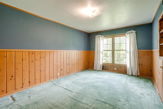 4524 Morris Ct, Fort Worth, TX 76103 - unfurnished room with wainscoting, wood walls, crown molding, and carpet flooring