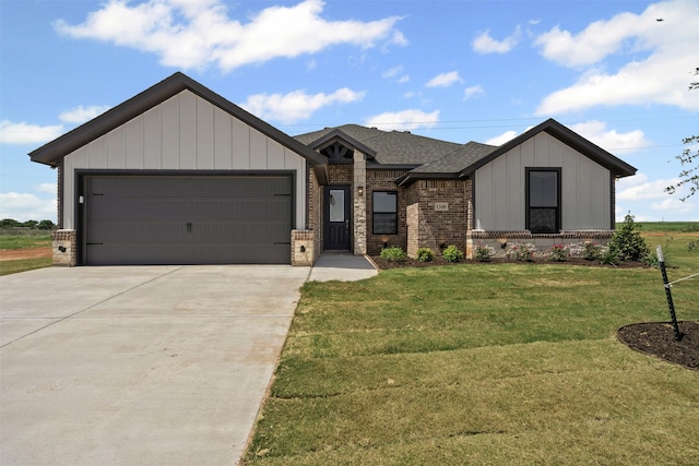 1348 Oleander Dr, Tolar, TX 76476 - view of front of house with brick siding, a garage, concrete driveway, a shingled roof, and a front yard