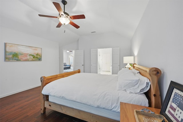 1325 Capstan Dr, Allen, TX 75013 - bedroom with vaulted ceiling, wood finished floors, baseboards, and ceiling fan