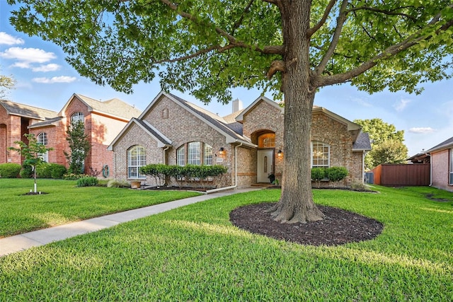 1325 Capstan Dr, Allen, TX 75013 - traditional-style home featuring a front lawn, brick siding, and a chimney