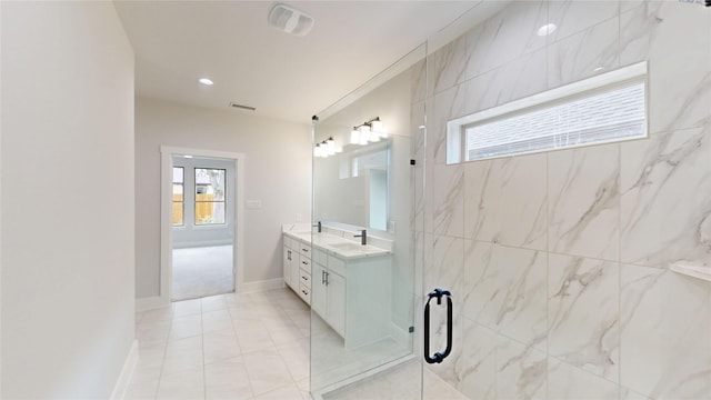 6860 Zuefeldt Dr, Arlington, TX 76002 - bathroom with vanity, baseboards, and a shower