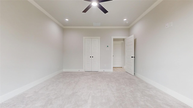 6860 Zuefeldt Dr, Arlington, TX 76002 - unfurnished bedroom featuring ornamental molding, light carpet, baseboards, recessed lighting, and a closet
