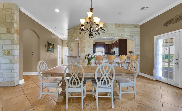 355 Texas 236 Hwy, Moody, TX 76557 - dining room featuring arched walkways, crown molding, a chandelier, plenty of natural light, and recessed lighting