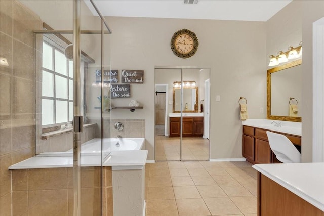 11538 Corsicana Dr, Frisco, TX 75035 - full bath with vanity, tile patterned flooring, a bath, and a shower stall