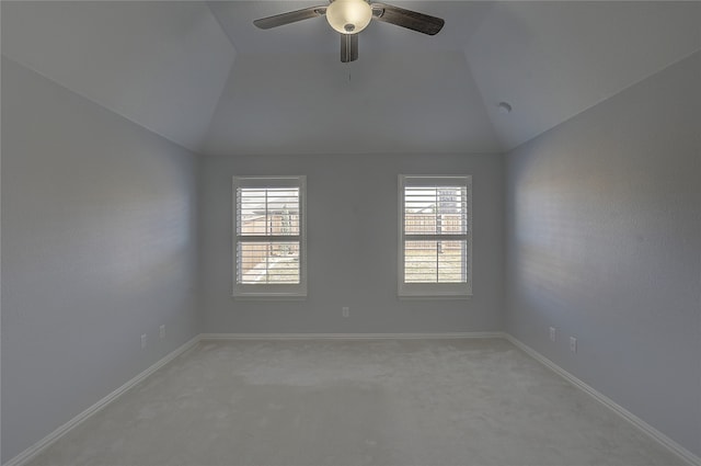 4921 Mcclellan Dr, Frisco, TX 75036 - spare room with vaulted ceiling, light colored carpet, plenty of natural light, a ceiling fan, and baseboards