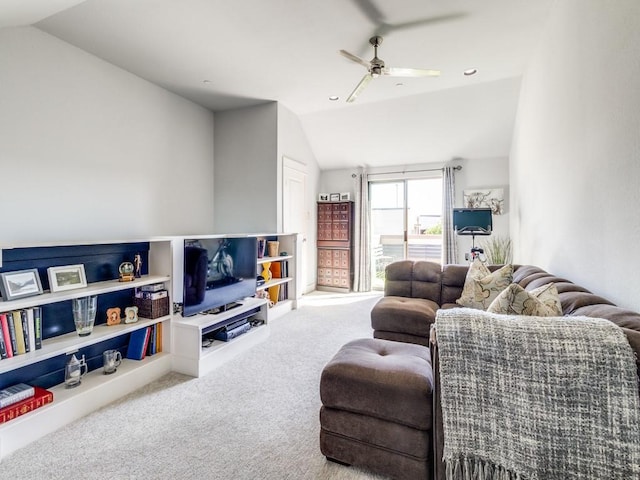 3204 Wycliff Ave Unit 3216, Dallas, TX 75219 - carpeted living room with vaulted ceiling and a ceiling fan