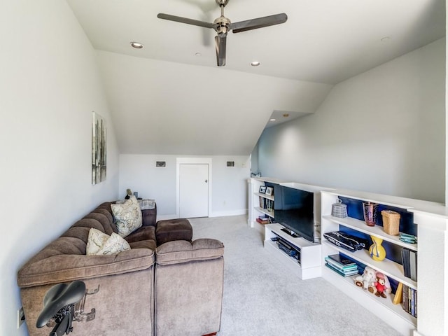 3204 Wycliff Ave Unit 3216, Dallas, TX 75219 - carpeted living area with lofted ceiling and a ceiling fan