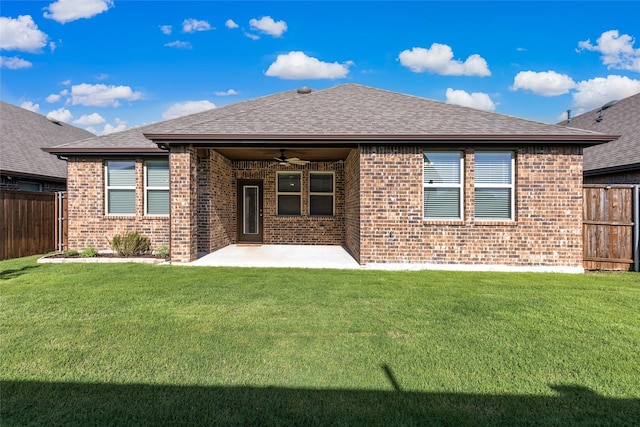 855 Revere Ct, Fate, TX 75189 - back of house featuring ceiling fan, brick siding, a patio, and a shingled roof