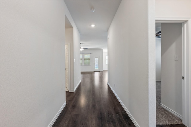 855 Revere Ct, Fate, TX 75189 - hallway with dark wood-style flooring, baseboards, and recessed lighting