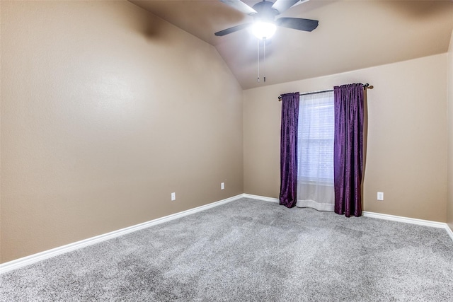 2318 Sparrow Dr, Forney, TX 75126 - unfurnished room featuring carpet, ceiling fan, lofted ceiling, and baseboards