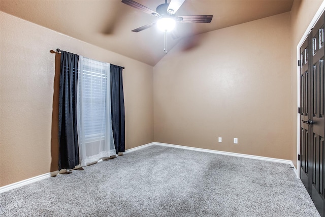 2318 Sparrow Dr, Forney, TX 75126 - carpeted empty room with ceiling fan, lofted ceiling, and baseboards