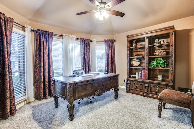 2318 Sparrow Dr, Forney, TX 75126 - office area with carpet floors, a ceiling fan, and baseboards
