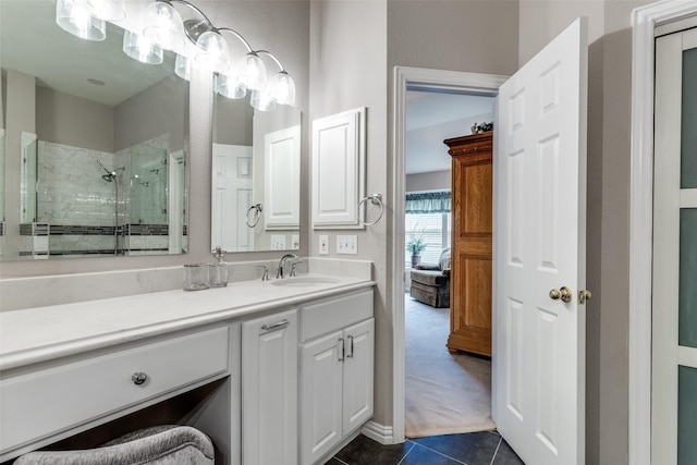 3832 Creekside Ln, Carrollton, TX 75010 - full bathroom with a shower stall, vanity, and tile patterned flooring