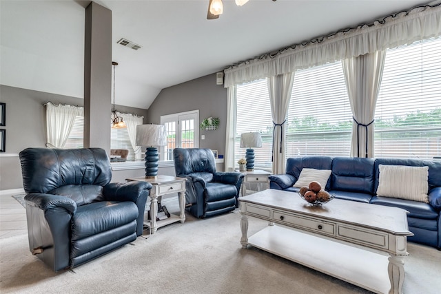 3832 Creekside Ln, Carrollton, TX 75010 - carpeted living room featuring vaulted ceiling
