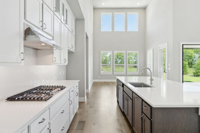 4106 Tamarack Ln, Royse City, TX 75189 - kitchen featuring a sink, appliances with stainless steel finishes, light countertops, a towering ceiling, and recessed lighting