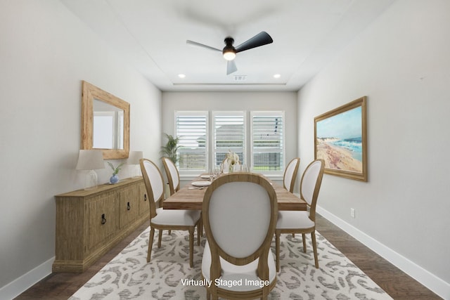 4106 Tamarack Ln, Royse City, TX 75189 - dining space with baseboards, a ceiling fan, dark wood finished floors, and recessed lighting