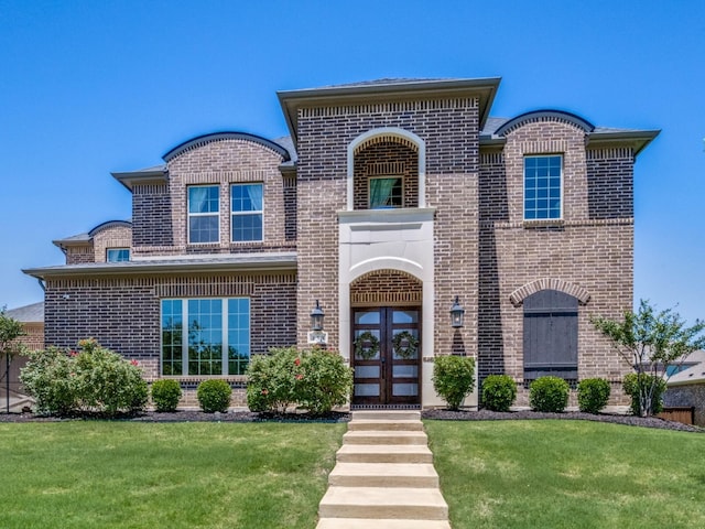 433 Silver Chase Dr, Keller, TX 76248 - french country home featuring brick siding, french doors, and a front lawn