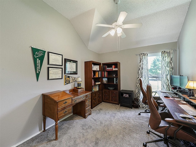 6023 Vista Ln, Sachse, TX 75048 - office space with a ceiling fan, carpet flooring, a textured ceiling, and lofted ceiling