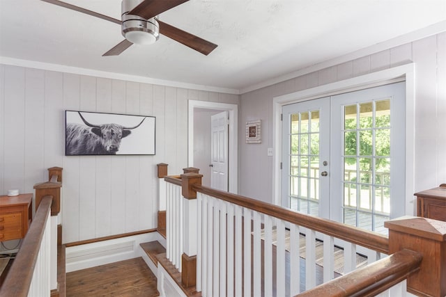 1147 Vz County Road 3417, Wills Point, TX 75169 - hallway featuring an upstairs landing, wood finished floors, crown molding, and french doors