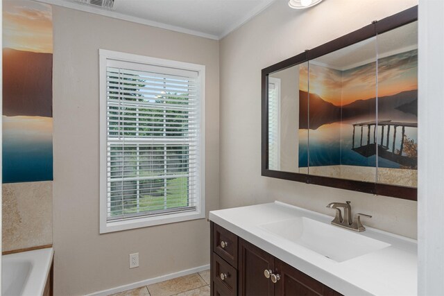 1147 Vz County Road 3417, Wills Point, TX 75169 - full bath with vanity, a tub to relax in, tile patterned flooring, and ornamental molding