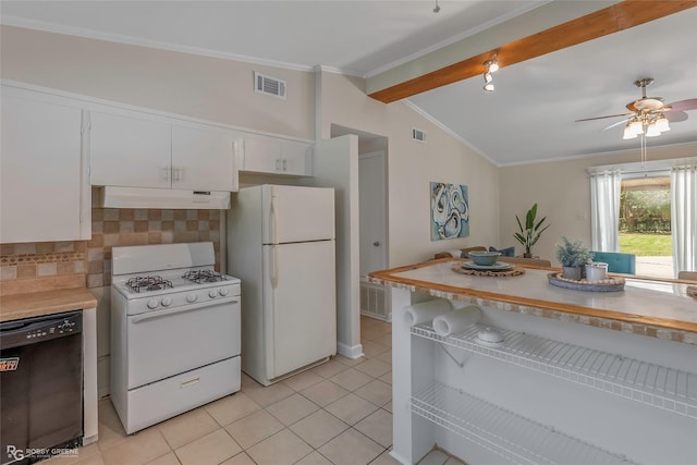 4102 Glen St, Bossier City, LA 71112 - kitchen with white appliances, under cabinet range hood, backsplash, white cabinets, and light countertops