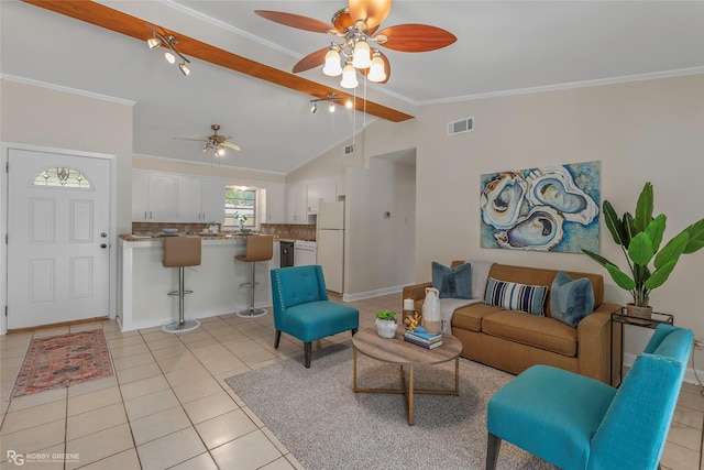 4102 Glen St, Bossier City, LA 71112 - living area with light tile patterned floors, ceiling fan, and crown molding