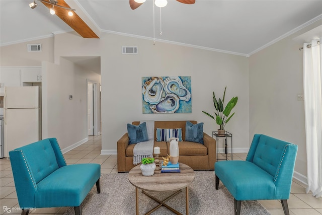 4102 Glen St, Bossier City, LA 71112 - living area featuring light tile patterned floors, ceiling fan, baseboards, and crown molding
