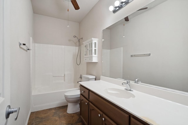 6132 Farrah Dr, Fort Worth, TX 76131 - bathroom with ceiling fan, toilet, vanity, and shower / tub combination
