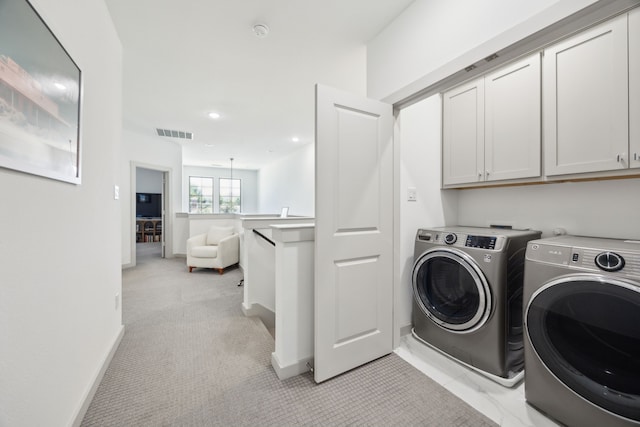 317 Mcconathy Way, Flower Mound, TX 75028 - laundry area featuring cabinet space, independent washer and dryer, light carpet, baseboards, and recessed lighting