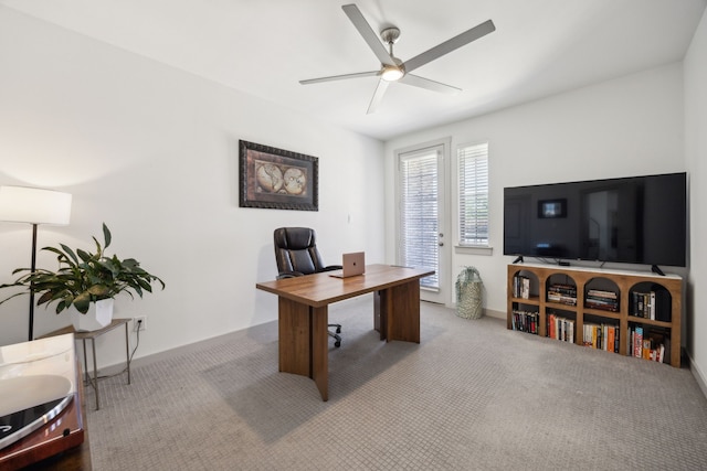 317 Mcconathy Way, Flower Mound, TX 75028 - office area featuring a ceiling fan and carpet flooring