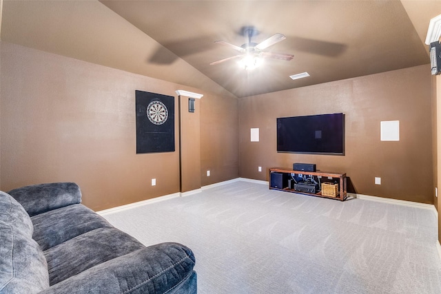 131 Lavaca Dr, Irving, TX 75039 - cinema room featuring ceiling fan, lofted ceiling, baseboards, and carpet floors