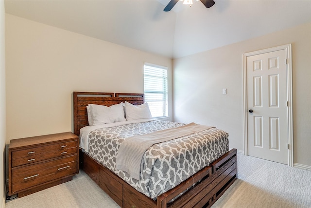 131 Lavaca Dr, Irving, TX 75039 - bedroom with light colored carpet, lofted ceiling, and a ceiling fan