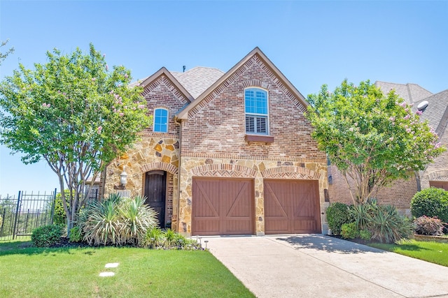 131 Lavaca Dr, Irving, TX 75039 - view of front of house featuring stone siding, brick siding, concrete driveway, and a garage