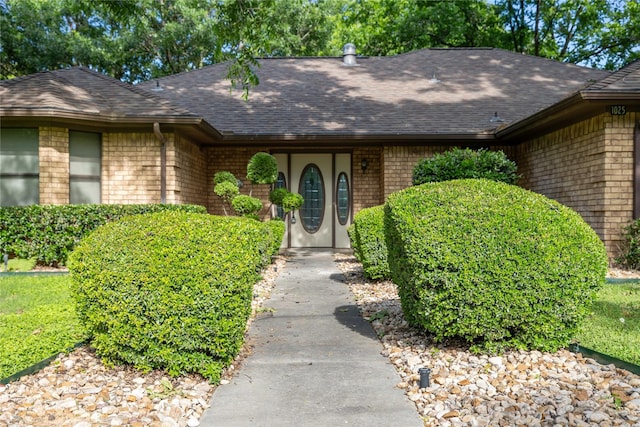 1025 S Lamar St, De Leon, TX 76444 - property entrance with roof with shingles and brick siding