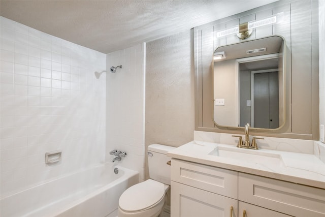 1336 Whittenburg Dr, Fort Worth, TX 76134 - full bathroom featuring toilet, vanity,  shower combination, and a textured ceiling