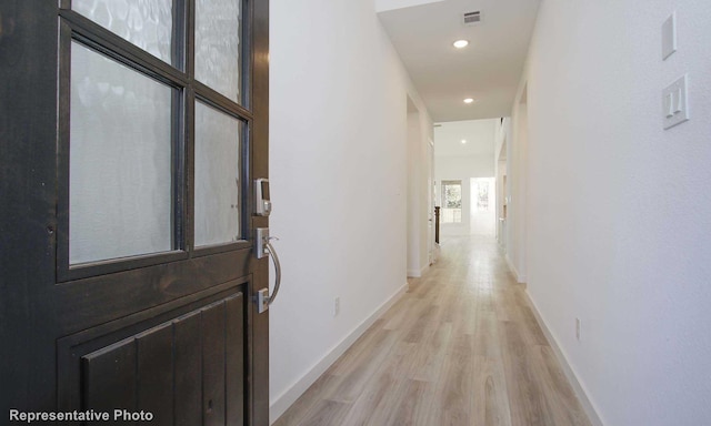 8409 Peach St, Justin, TX 76247 - corridor featuring light wood-type flooring, recessed lighting, and baseboards