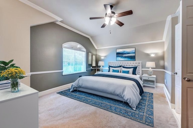 5946 Wallis Dr, Frisco, TX 75033 - bedroom with carpet, vaulted ceiling, baseboards, and ceiling fan