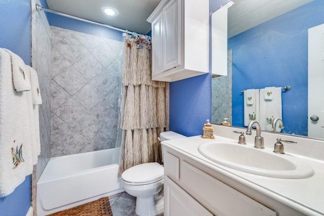 5946 Wallis Dr, Frisco, TX 75033 - bathroom with vanity, toilet, shower / bath combination with curtain, and tile patterned flooring