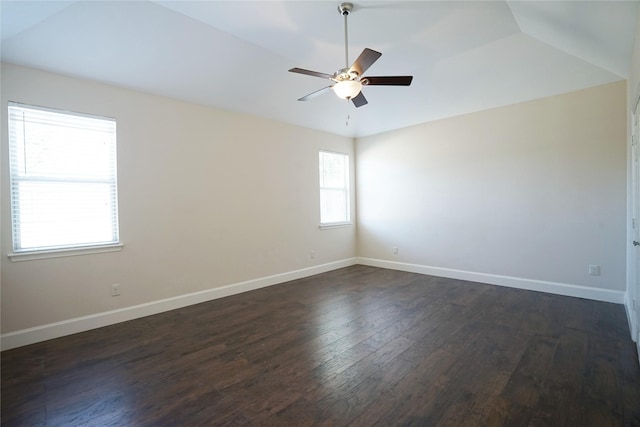 720 Madeline Ct, Azle, TX 76020 - empty room featuring dark wood-style flooring, a ceiling fan, baseboards, and lofted ceiling