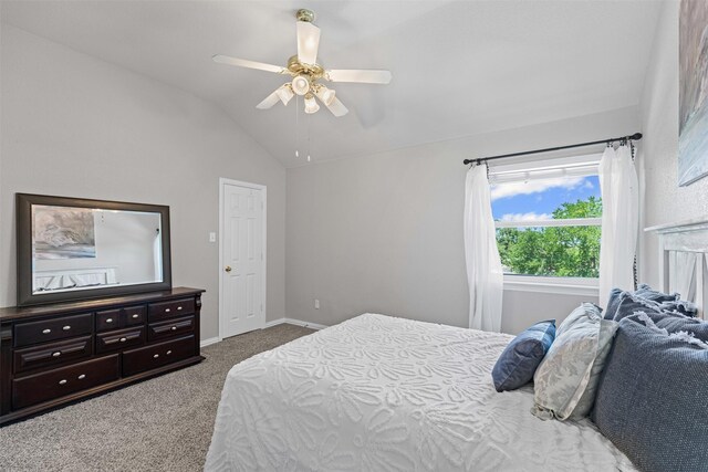 5655 Redgum Dr, Fort Worth, TX 76244 - bedroom with carpet floors, lofted ceiling, baseboards, and a ceiling fan
