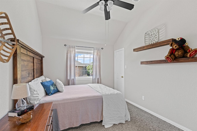 5655 Redgum Dr, Fort Worth, TX 76244 - carpeted bedroom with vaulted ceiling, baseboards, and a ceiling fan