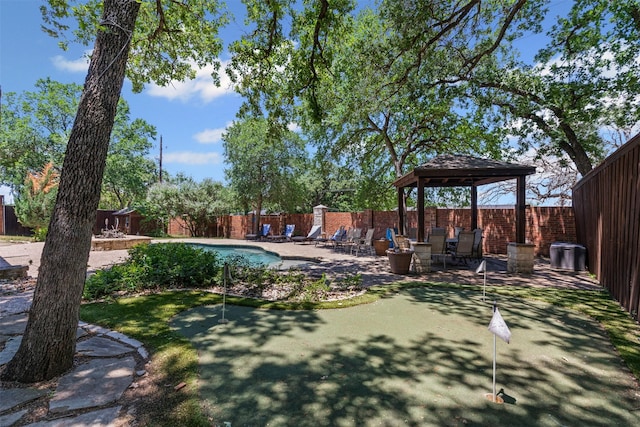 5655 Redgum Dr, Fort Worth, TX 76244 - view of swimming pool with a gazebo, a putting area, and a patio area