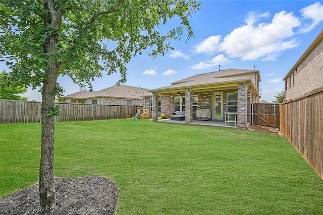 3501 Alamosa River Dr, Prosper, TX 75078 - view of yard featuring a playground and a patio area