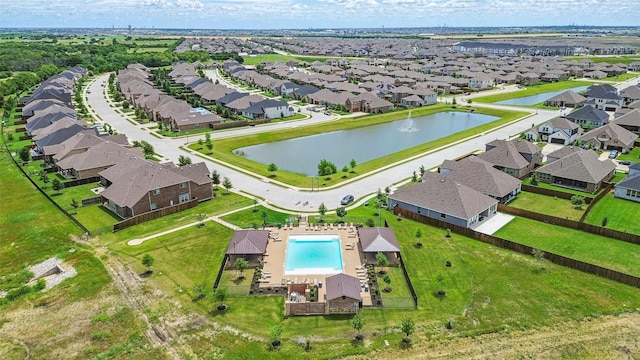 3501 Alamosa River Dr, Prosper, TX 75078 - aerial perspective of suburban area featuring a pool area and a nearby body of water