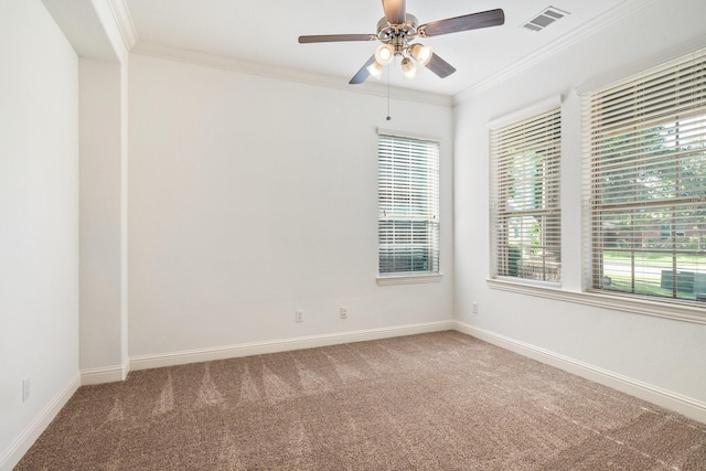 546 El Camino Dr, Frisco, TX 75036 - carpeted spare room with healthy amount of natural light, ceiling fan, ornamental molding, and baseboards